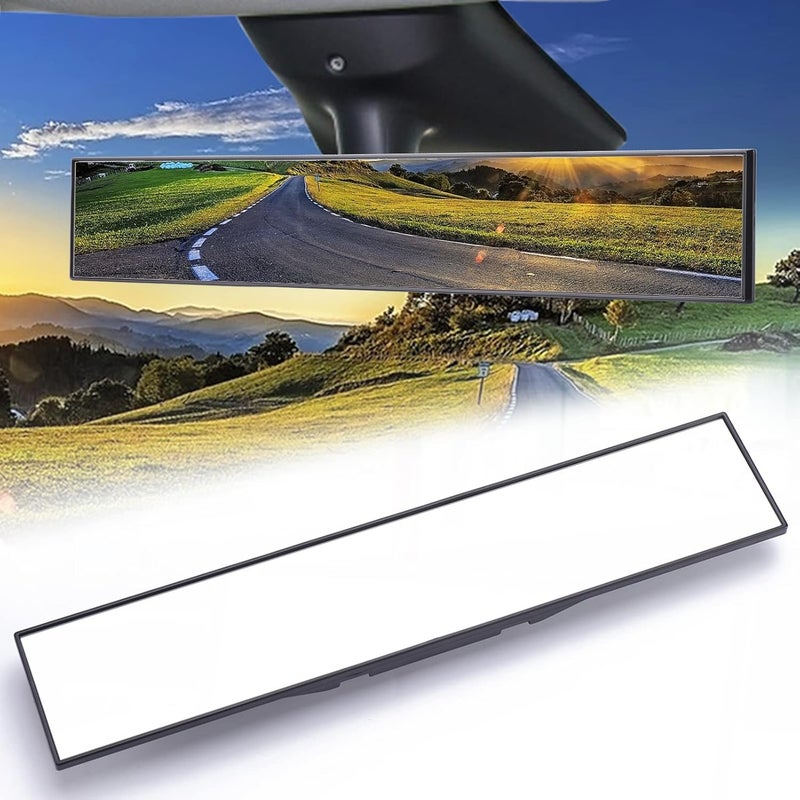 TRANSWARPS Universal Clip-on Wide Angle Mirror, Panoramic Flat HD Rearview Mirror, Anti-Glare, Clear Tint, Accessories for Car SUV Trucks Vehicles (16" x 3.15") - Image 1
